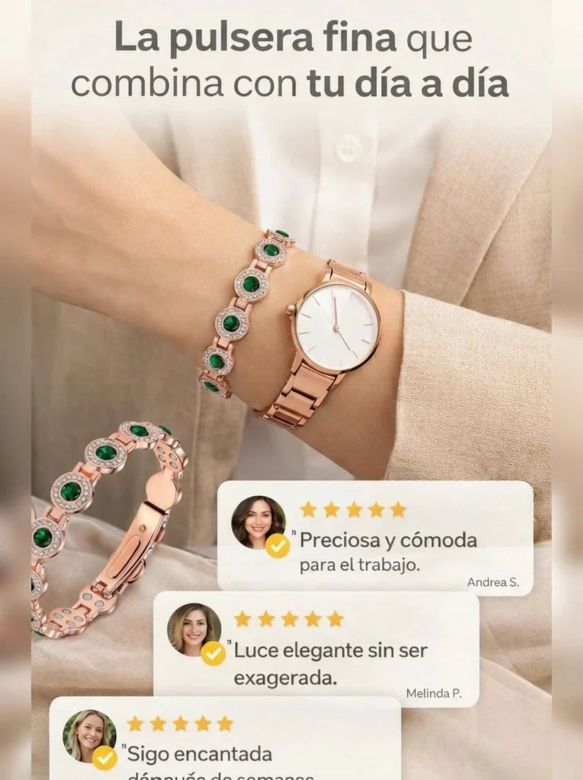 Pulsera Magnética de Cobre Con Cristales Verdes